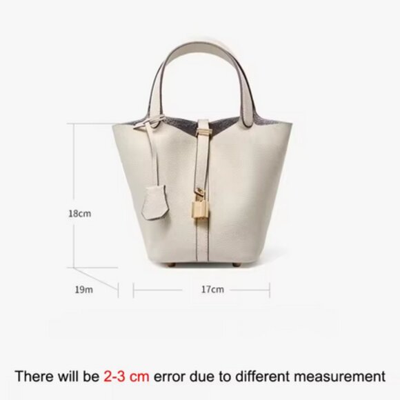Elegant Genuine Leather Bucket Bag with Lock — 5 Colors Available - Picture 7 of 16